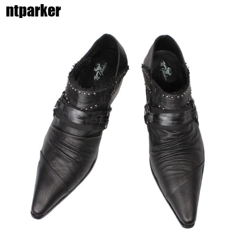 

Japanese Style Men Shoes pointed toe high-heeled Man's Leather Shoes Black Wedding/Stage/Business Shoes for Man Zapatos Hombre, EU38-46