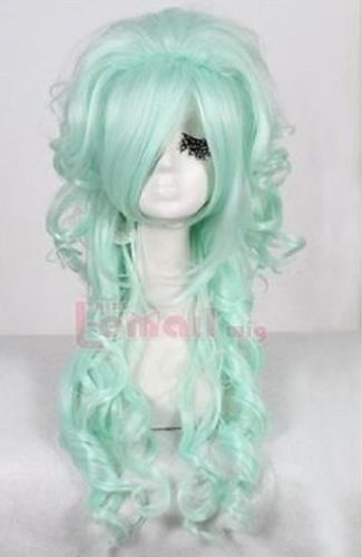 

100% Brand New High Quality Fashion Picture full lace wigs>Harajuku fluffy wig oblique bangs long hair mint green COSPLAYWIG, Color