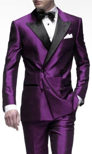

Peaked Lapel Purple Men Suits Double Breasted Suits Two Buttons Fashion Tuxedos Custome Homme(Jacket+Pant+Bowtie+Handkerchiefs), As picture-1