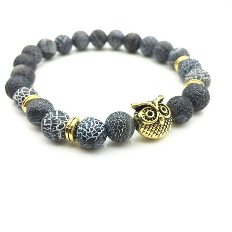 Vente en gros- 2017 New Owl Pierre Naturelle Perles Bracelet Bracelet pour Hommes Femmes Stretch Yoga Lava Pierre Bijoux Accessoires De Mode pour