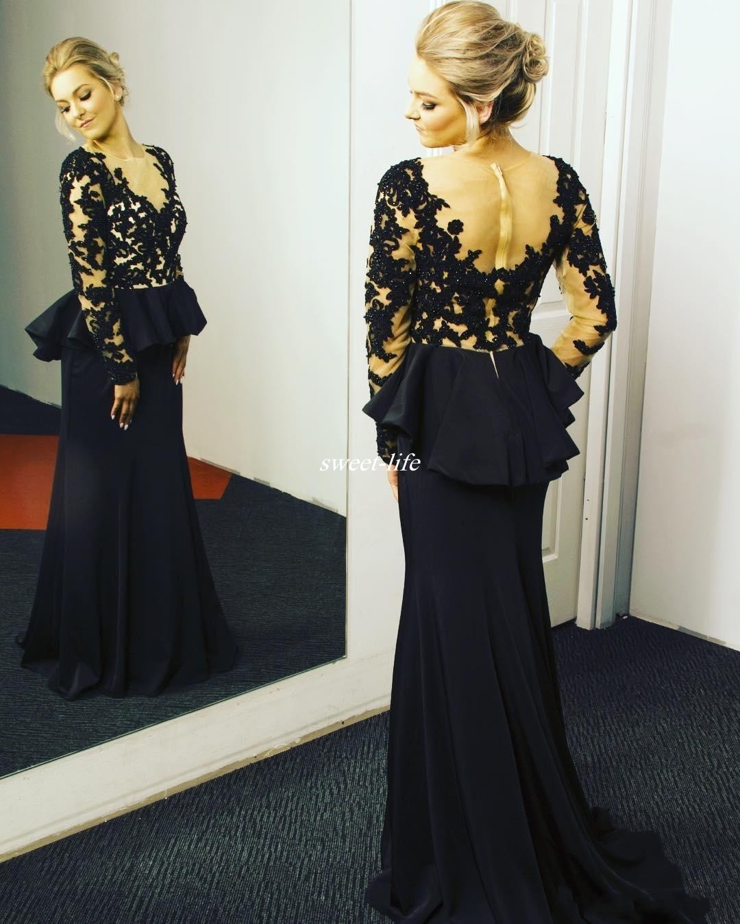 Rabatt Schwarze Spitze Langes Peplum Abschlussballkleid 9 Rabatt Schwarze Spitze Langes Peplum Abschlussballkleid 9