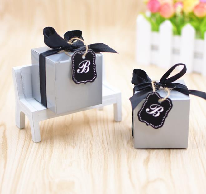 

Free Shipping in bulk 100pcs lot wedding party wrapping elegant grey square candy boxes favor holders, Gray