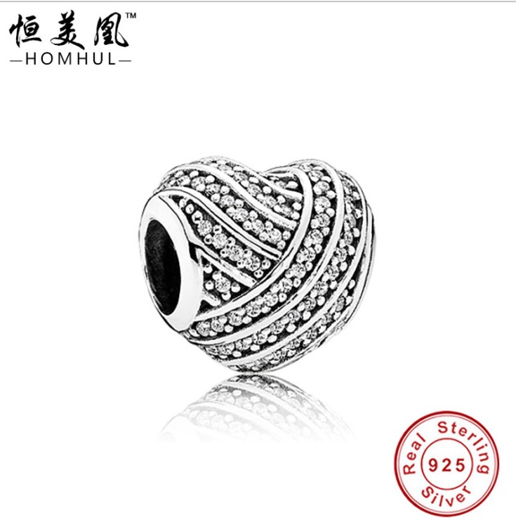 2017 Real Promotion Authentic 925 Sterling silver Charm Beads Fit Original bracelet diy Full diamond heart white CZ bracelet Jewelry
