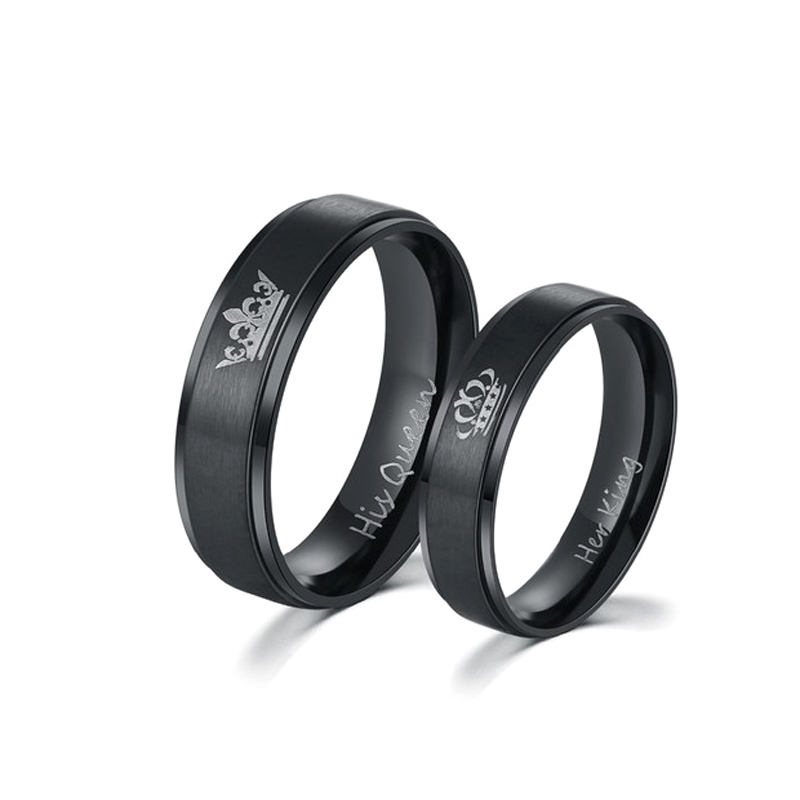 Trendy Couple Ring Black Titanium Steel His Queen and Her King Rings Men Women Lovers Gifts Aniversary