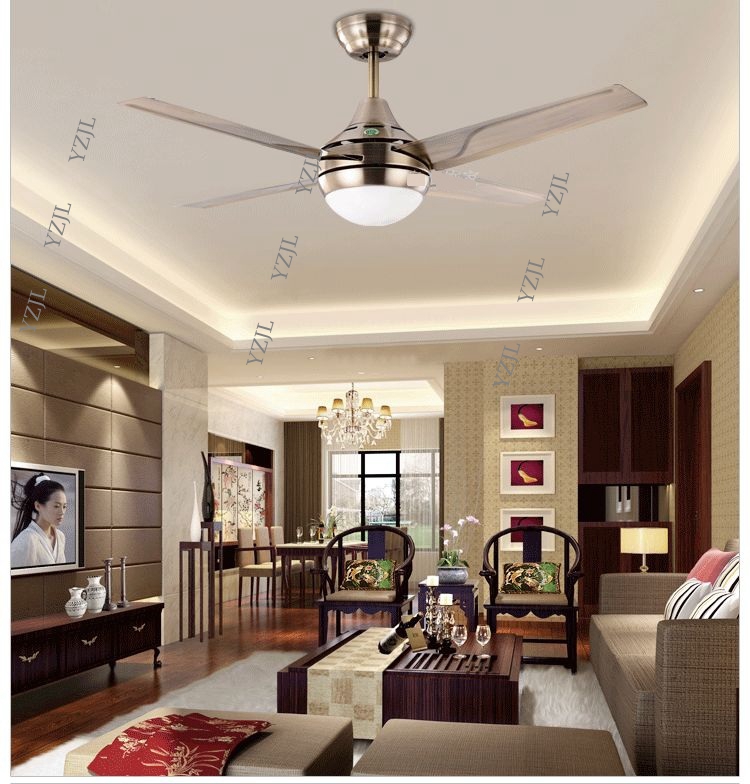 

Modern minimalist stainless steel leaf 42inch LED fan ceiling fan light bedroom ceiling fan lights with remote control