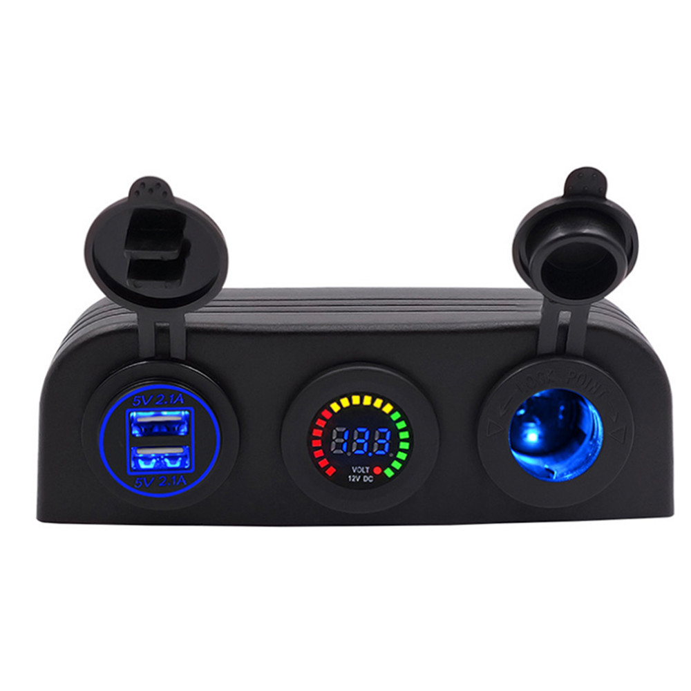 Car tent mobile phone 4.2A dual USB charger color voltmeter electric cigarette lighter base seat for boat RV Yacht-image-402244762