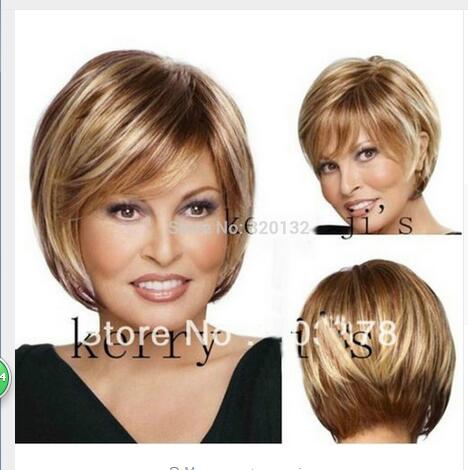 

peruca hair queen cosplay Natural Brown Blonde Mix Straight Short Hair Wigs Short Raquel Welch Fashion Wig Kanekalon Hair wigs, Black