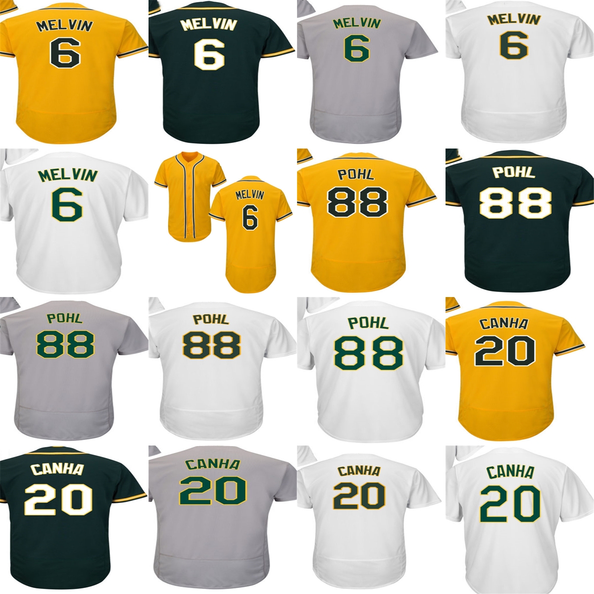 Mens Womens Kids Toddlers Oakland 6 Bob Melvin Jersey 88 Philip Pohl 20 Mark Canha Grey Green White Gold Stitched Baseball Jerseys