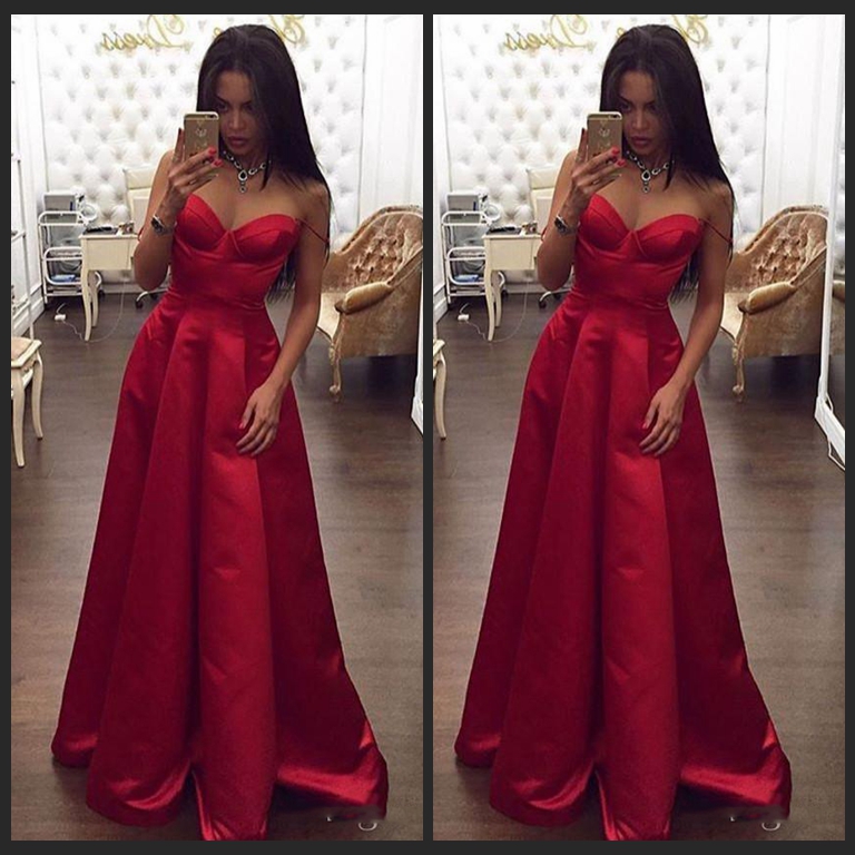 

Evening Dress Open V-Neck Long Evening Dress New Arraived 2017 Red Satin Spaghetti A-Line Prom Party Dresses Occasion Dresses, White