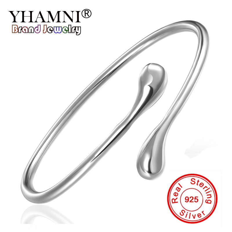 

YHAMNI Brand Original 925 Silver Fashion Charm Jewelry Sterling Silver Bracelet Bangle Round Heads Silver Bangle B005, Black
