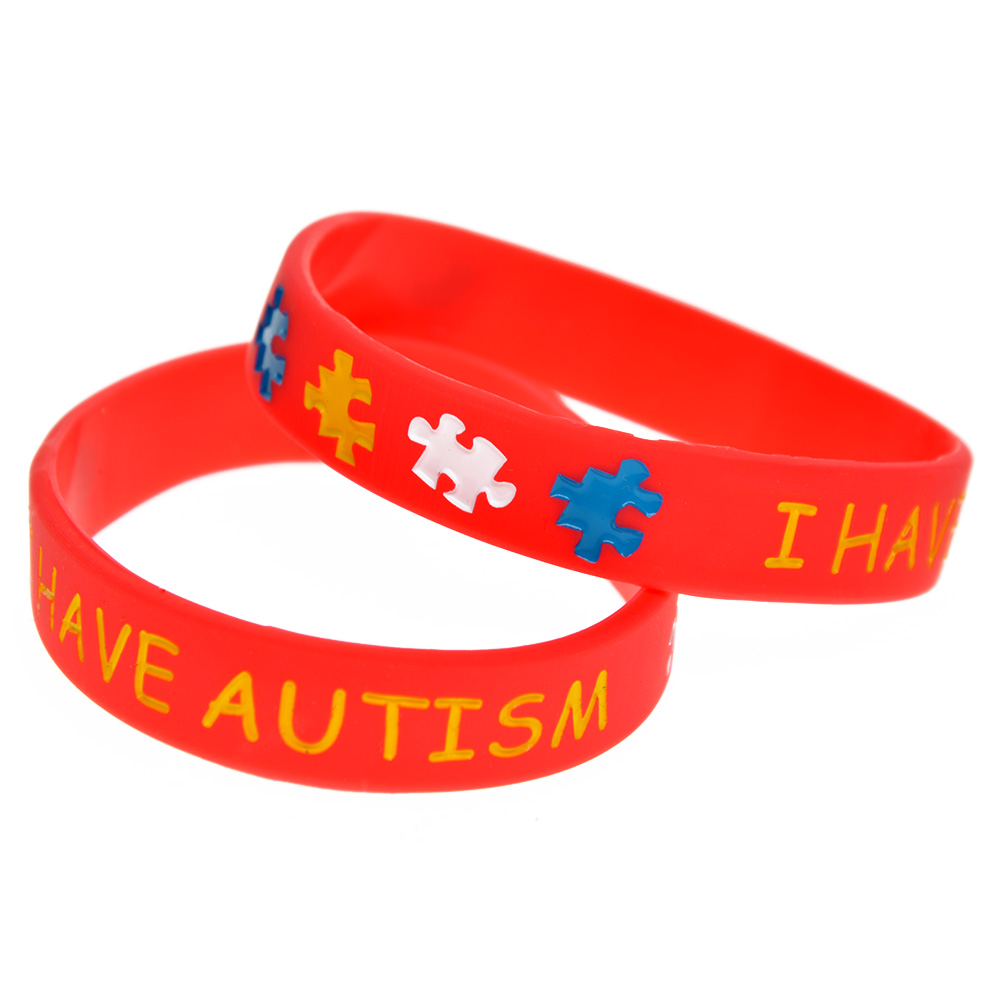 

100PCS I have Autism Silicone Bracelet Kids Size Ink Filled Puzzle Logo 4 Colors