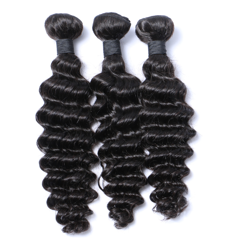 

Human Hair Extensions Deep Wave Brazilian Virgin Hair Weave Bundles Natural Color 1b Black Remy Hair Weft