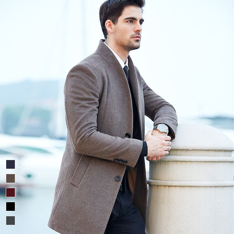 Wholesale- High quality 50% Wool Coat Men Autumn Winter Business Casual Single Breasted Long Trench Coat Men Brand England Style Coat