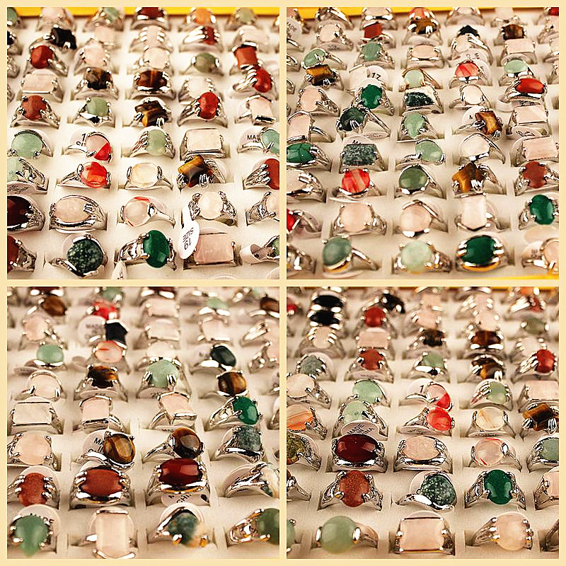 

wholesale 100pcs/box assorted mix styles stone rings for women fashion jewelry Ladies Ring with a display box