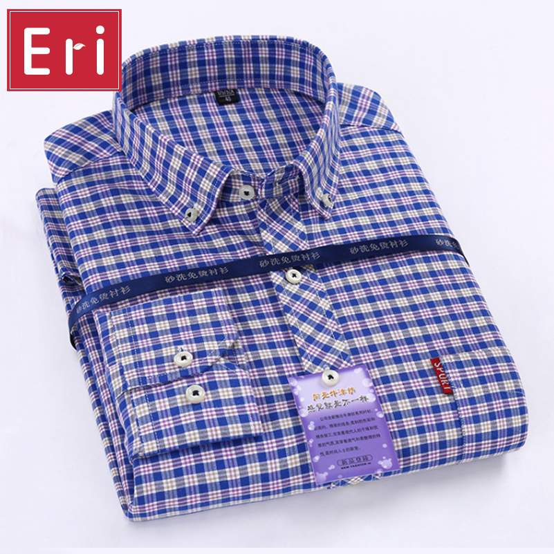 

Wholesale- 2017 New Oxford Men Shirts Plaid Long Sleeve Button Turn-Down Collar Slim Fit Mens Dress Business&Casual Shirt Chemise 4XL X442, Gray plaid