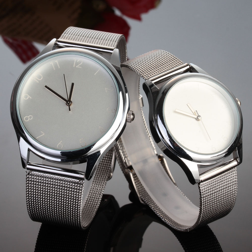 

Fashion Brand women men Unisex Lovers' silver Steel Metal Band quartz wrist watch C04, Man silver white