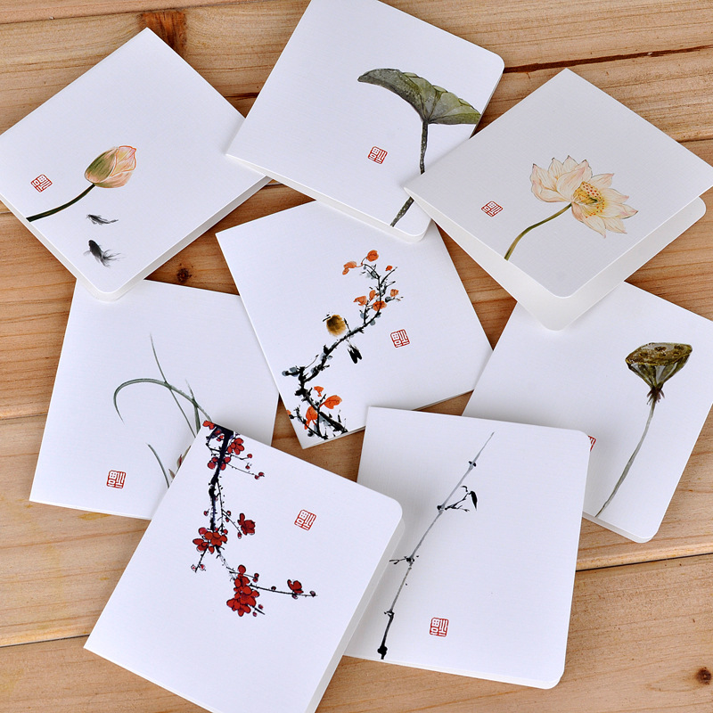 Chinese Classical Mini Greeting Card Flower Printing Thanksgiving cards Square White Message Folding Invitation 122270-image-497622996