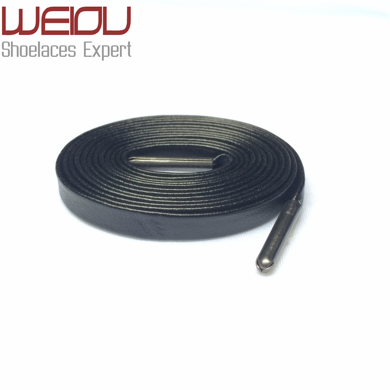 

Weiou Luxury Flat genuine Leather shoe Laces With black Metal Tips Sheepskin leather laces for boots black leather lace