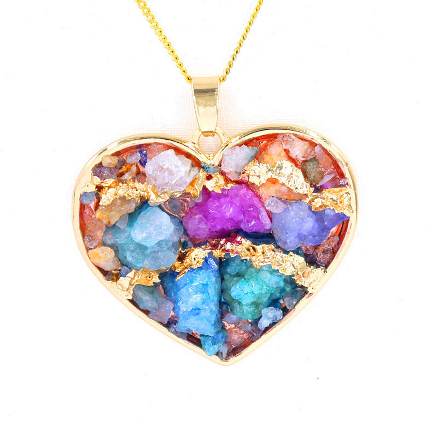 Heart-shape Mix Colors Crystal Stone Pendants Pendulum Necklace Chain Geometric Gold Plated Charms Fashion Jewelry For Women