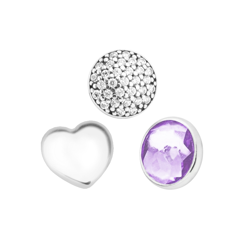 February Petites Synthetic Amethyst & Clear CZ Silver Beads Original Charms for Locket necklace Fits Pandora Bracelet Woman DIY jewelry making-image-401361273