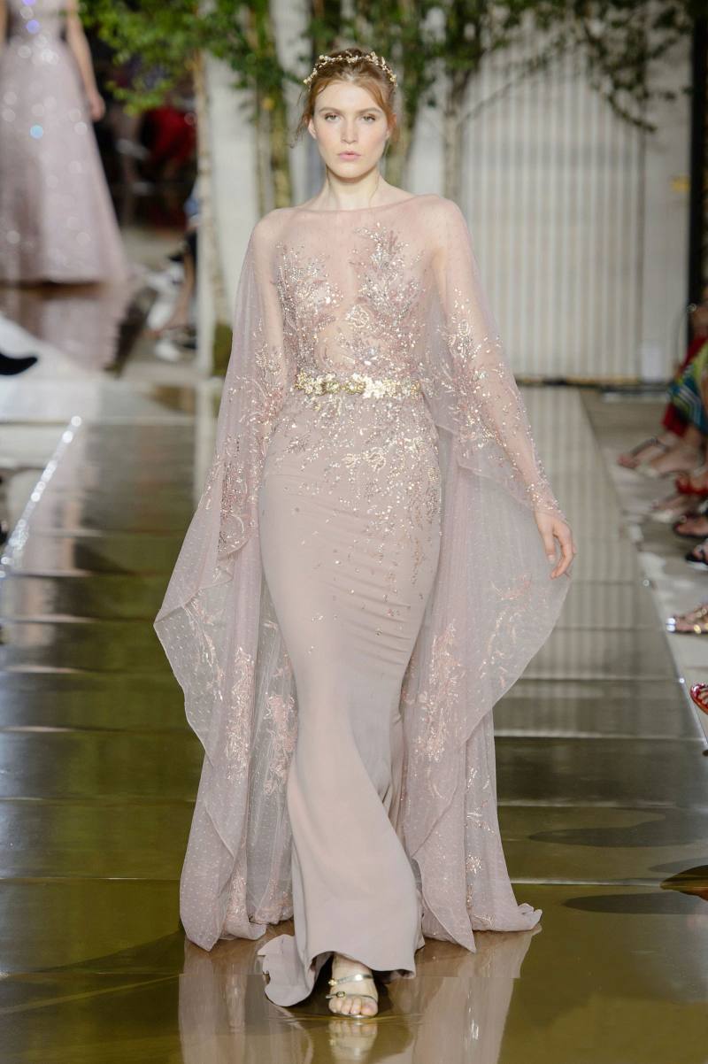 

Zuhair Murad Mermaid Formal Dresses Evening Wear With Cape Sheer Bateau Neck Sequined Evening Gowns Sweep Train Tulle Beaded Prom Dress, Same as picture