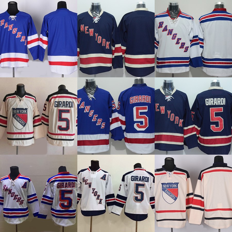 Usine Outlet Men New York Rangers # 5 Dan Girardi #Blank Beige Bleu Blanc Meilleure Qualité Date Pas Cher Maillots De Hockey Sur Glace livraison