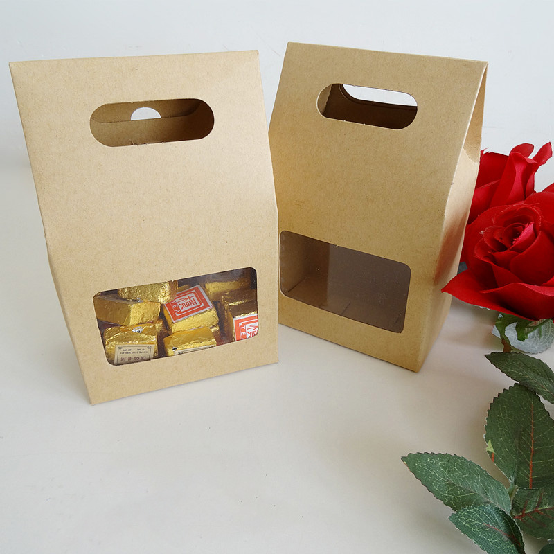 hot sale tubetes 50pcs pack 10x15 5cm6cm bottom kraft paper box food bags pvc window hand held bag snack coffee bags take out bag-image-402043769