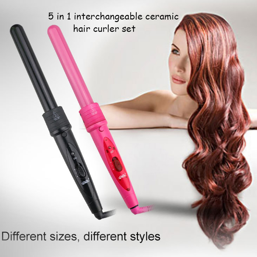 

5 Part Hair Curling Iron Professional Hair Curler Set Tourmaline Ceramic Hair Curling Wand 5 in 1 Electric Monofunctional Curler US EU Plug
