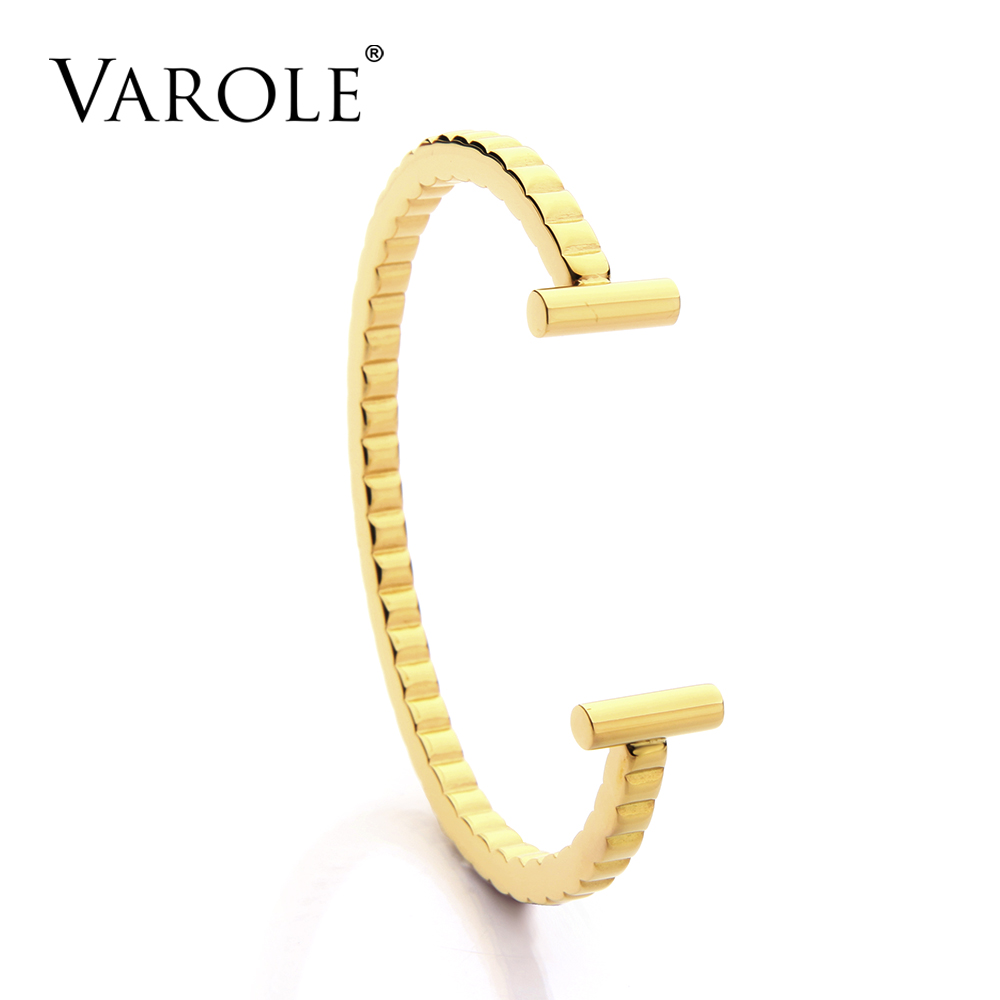 

VAROLE Simple Cross Elegant Cuff Bangles Bracelets for Women Stainless Steel Gold Color Bangle Pulseiras