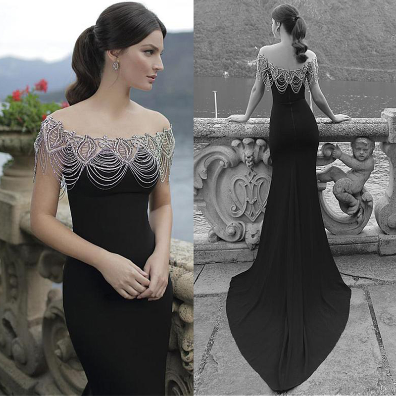 

Newest Sexy Cap Sleeve Mermaid Evening Dresses Elegant Beaded Black Satin Prom Party Dresses Evening Gowns Free Shipping Custom Made, Dark green