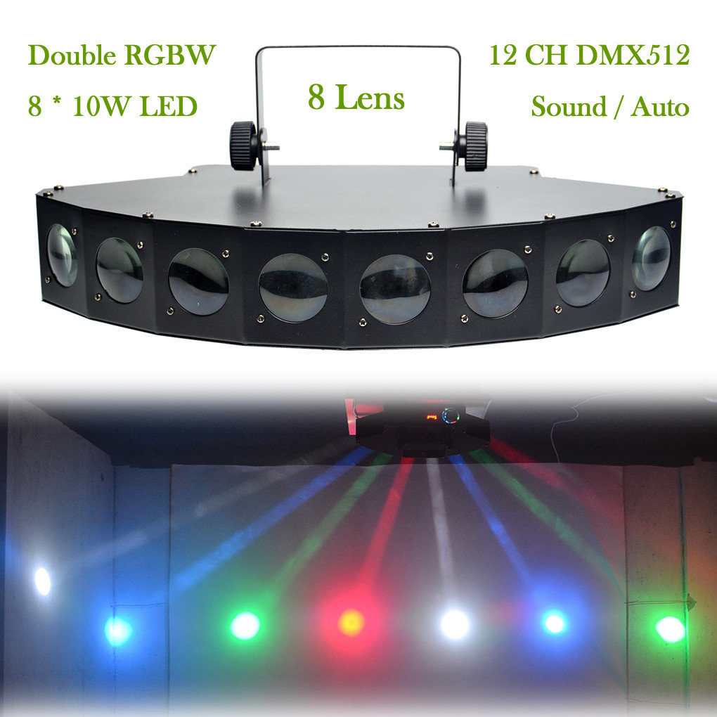 

AUCD 8 Lens 8 LED RBGW Stage Light Beam Lamp Xmas Holiday 12CH DMX Spotlights DJ Home Party Projector Show Stage Lighting LE-8H