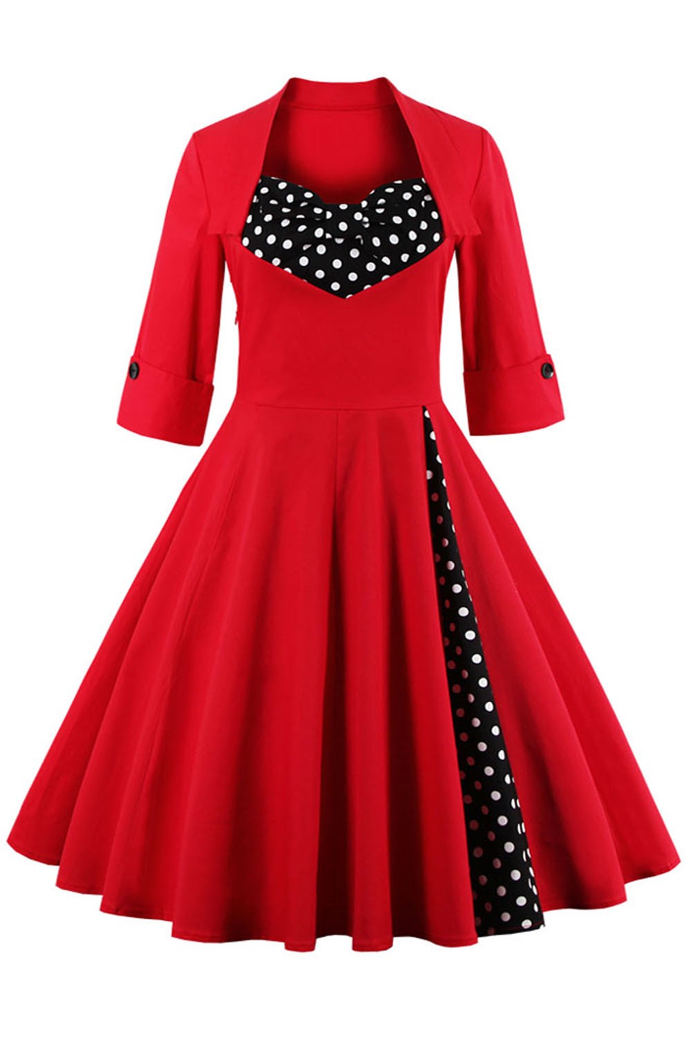 

2017 Vintage A Line Women Clothing Autumn Fall Black Plue Size Party Dress Cuff Sleeve Elegant Rockabilly Evening Party Dresses, Black and red