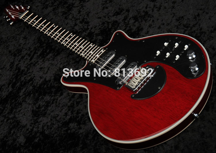 

Free Shipping BM01 Brian May Signature Wine Red Guitar Black Pickguard Tremolo Bridge, Kroean Chrome Pickups, 22 Frets China OEM Guitars