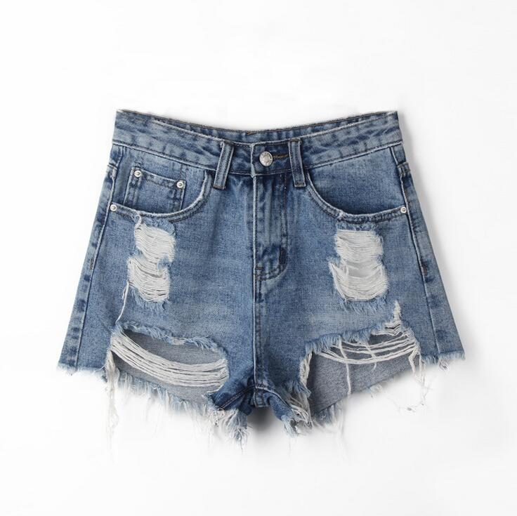 

Free ship Do the old washed irregular Women' Shorts holes to be side cowboy female high waist pants summer WS032 Womens Short, Color 1