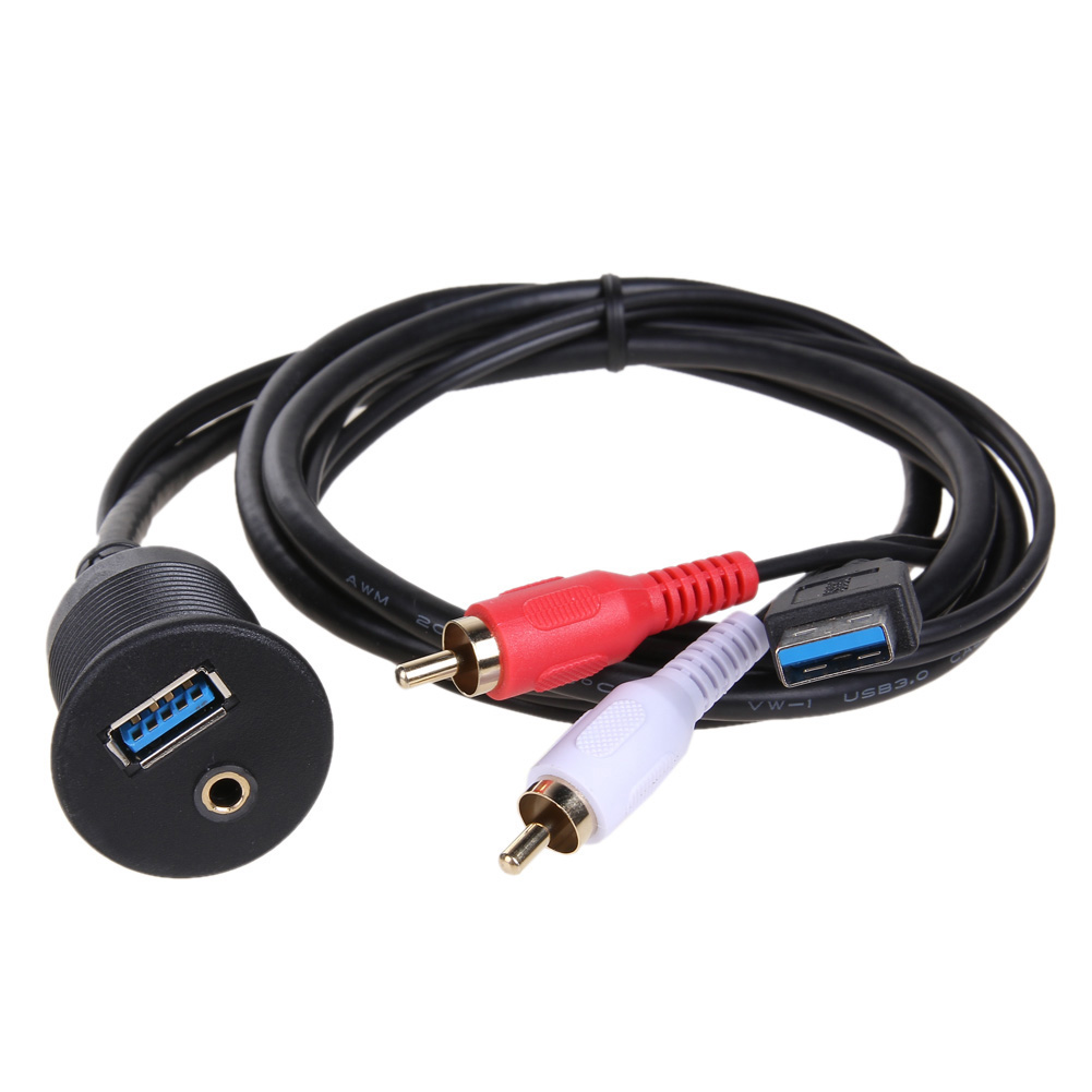 Car Boat Flush Mount Dual USB 2.0A Male To 2x Extention USB Cable Hub 1M/3ft AUX