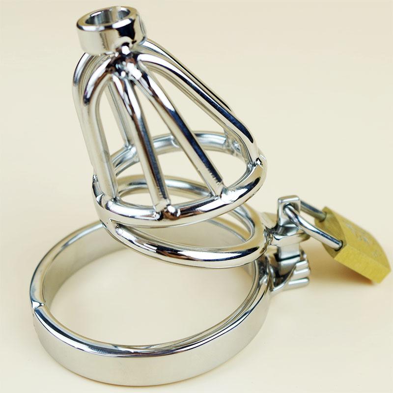 

Stainless Steel Chastity Cage with Hollow Removable Urethral Insert Tube Barbed Anti-off Ring Bondage Gear SM Bondage Hood Device FF927-2
