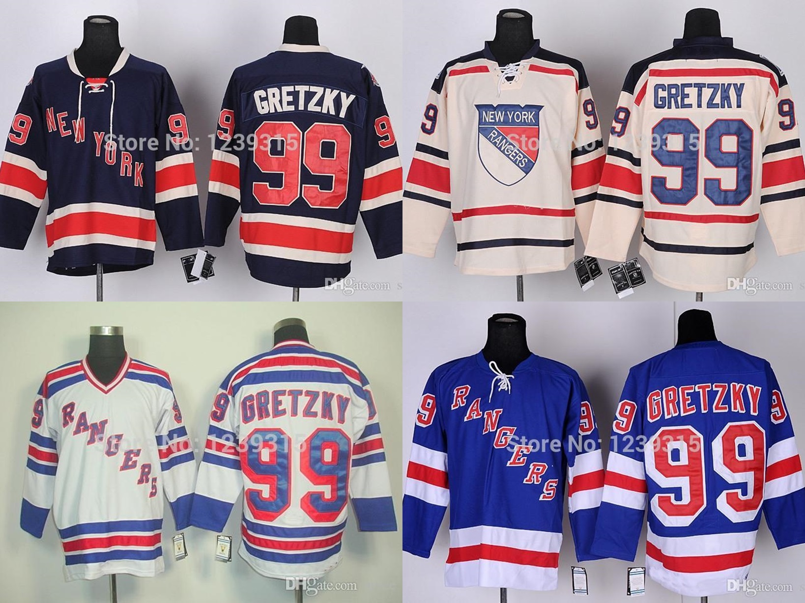 Chandails New York Rangers de Hockey 2016 # 99 Wayne Gretzky Hommes Jersey Accueil Bleu Route Blanc Alternate 85e Bleu Marine Hiver Crème Jers
