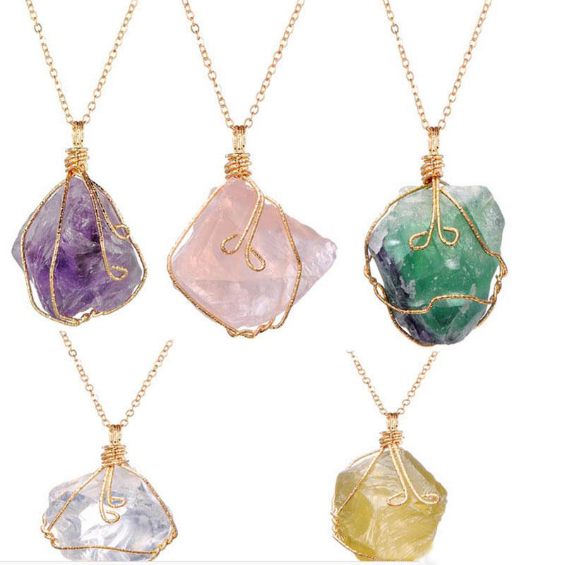 

Hot new Natural Stone Pendant Clavicle Necklace For Women Raw Amethyst Point Jewelry Christmas Gift