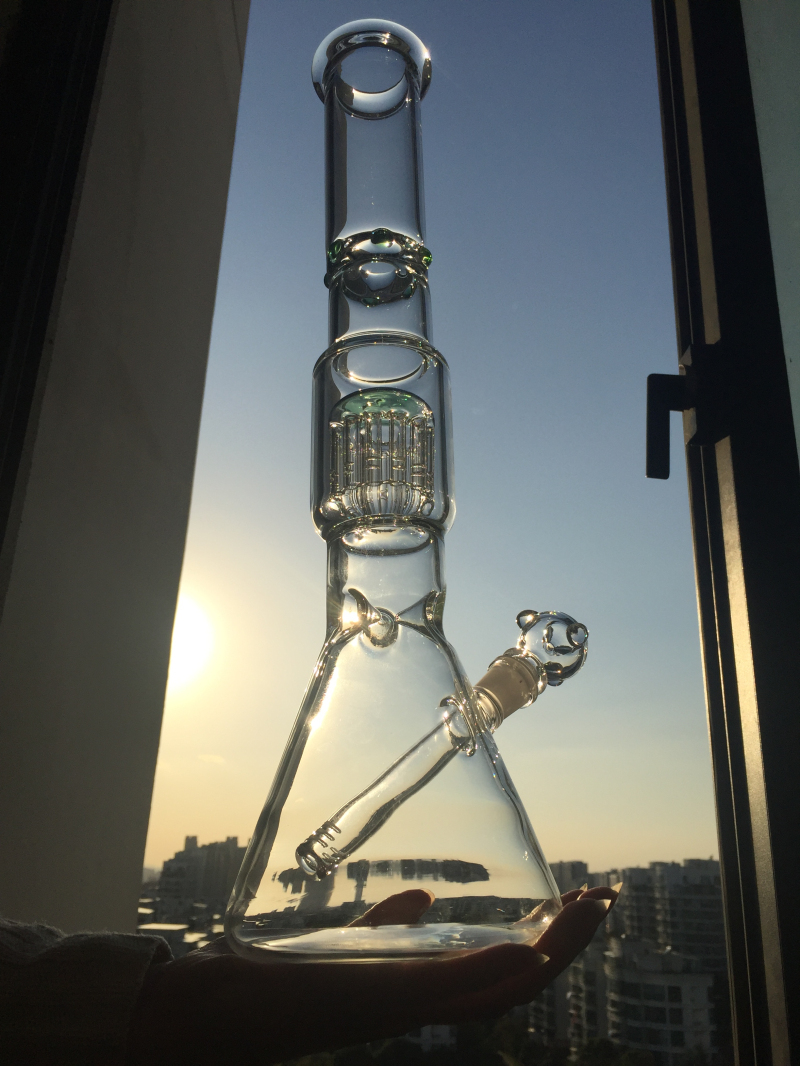 

Newest Big bong glass beaker with arm tree perc glass bongs diffused downstem oil rigs glass water pipe with 14 mm joint