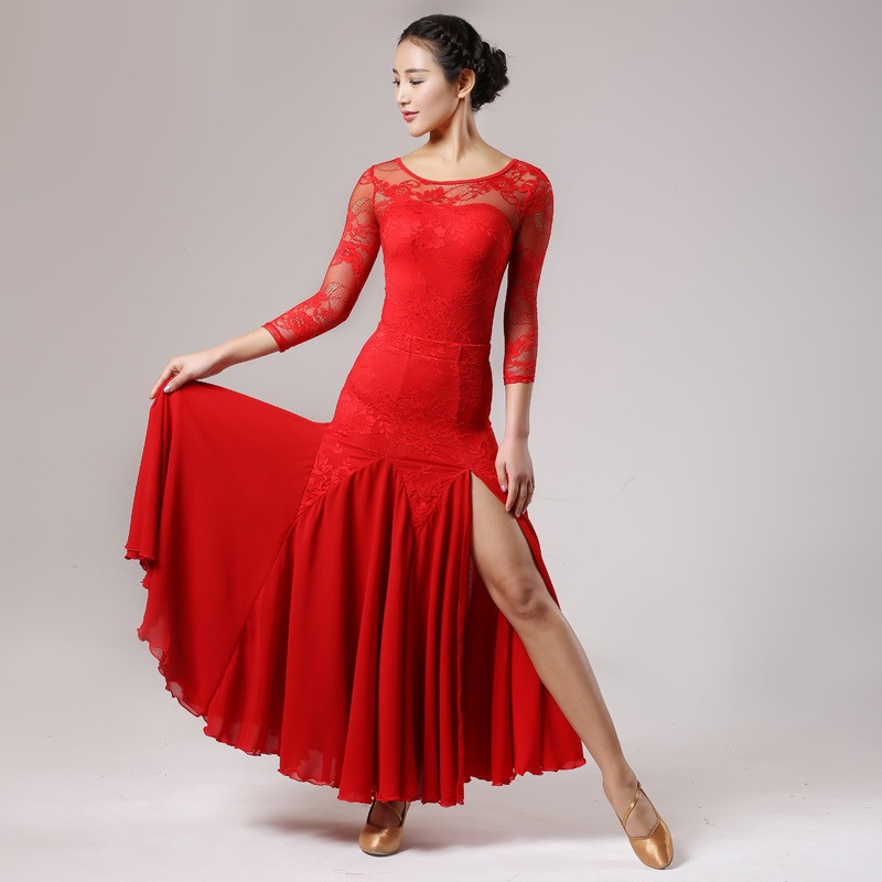 

2018 ballroom dance competition dresses dance ballroom waltz dresses for ballroom dancing waltz foxtrot spanish dance dress flamenco, Black;red