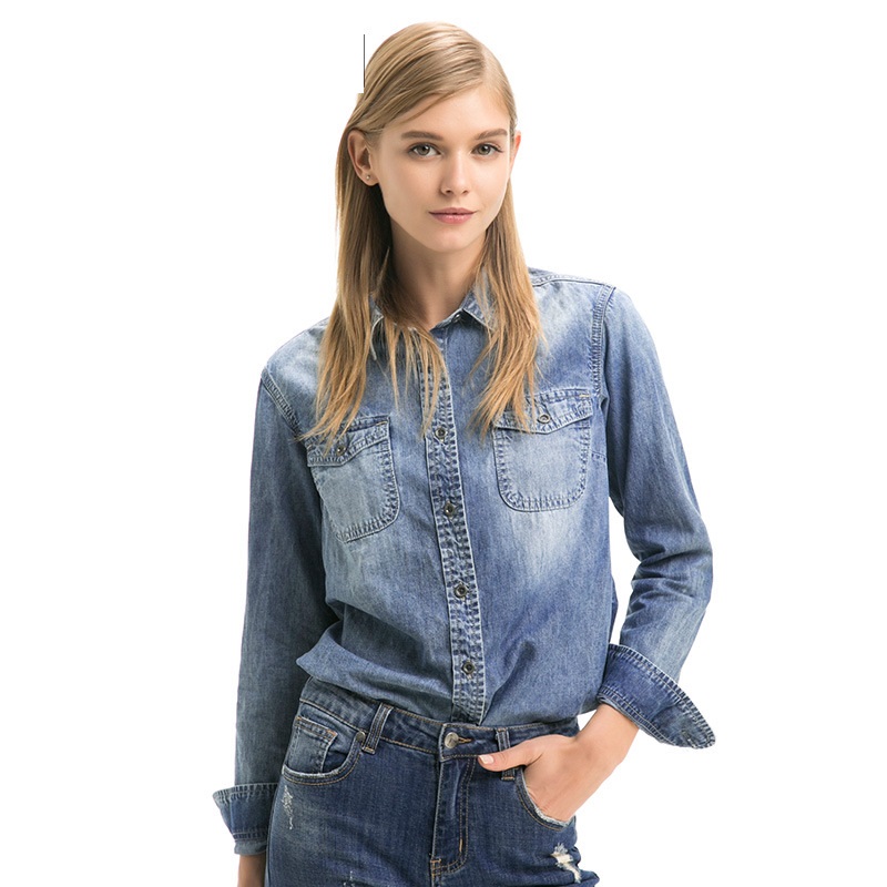 Vente en gros, livraison gratuite, chemise décontractée pour femmes, chemises et chemisiers en denim à manches longues en coton pour dames, Camis