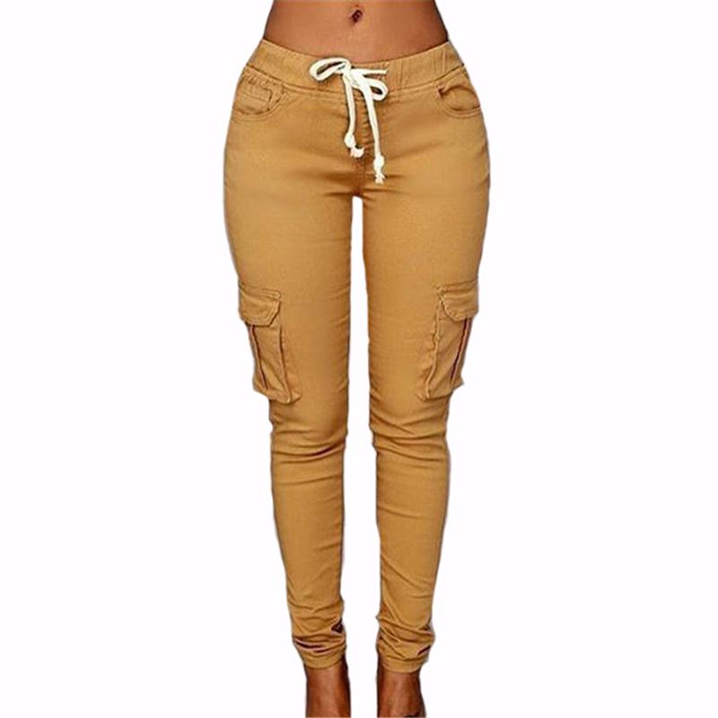 Pantalon femme 2017 nouvelle mode femme pantalon solide mince Stretch cordon pantalon vert rouge Sexy fête Club poches pantalon
