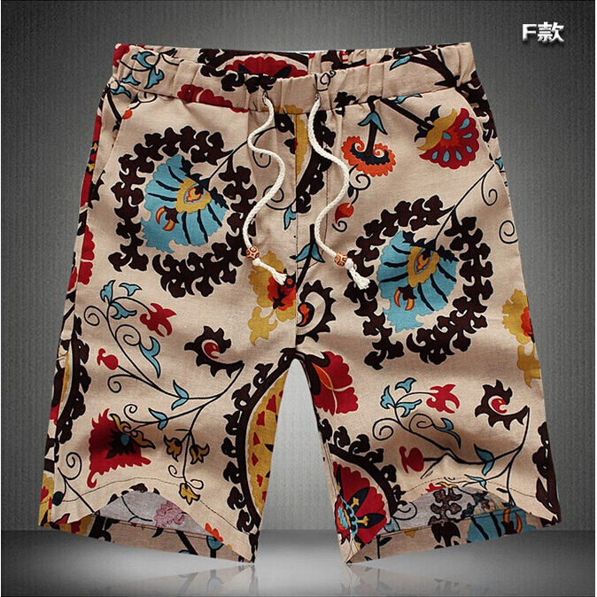 

Wholesale-TFGS Summer Men Short Pants Casual Shorts Trousers Slim Fit Cotton Vintage Flower Print Men's Beach Shorts