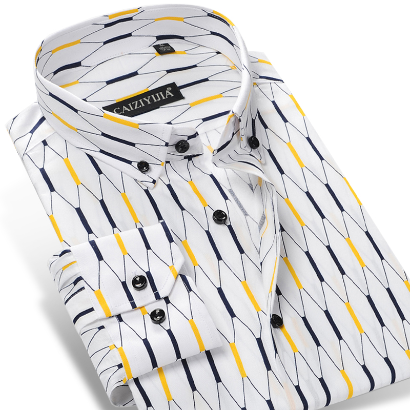 

Wholesale- CAIZIYIJIA 2017 Men' Contrast Argyle Plaid Casual Shirts 100% Cotton Long Sleeve Comfort Soft Slim-fit Button-down Luxury Shirt, Czq9 90c