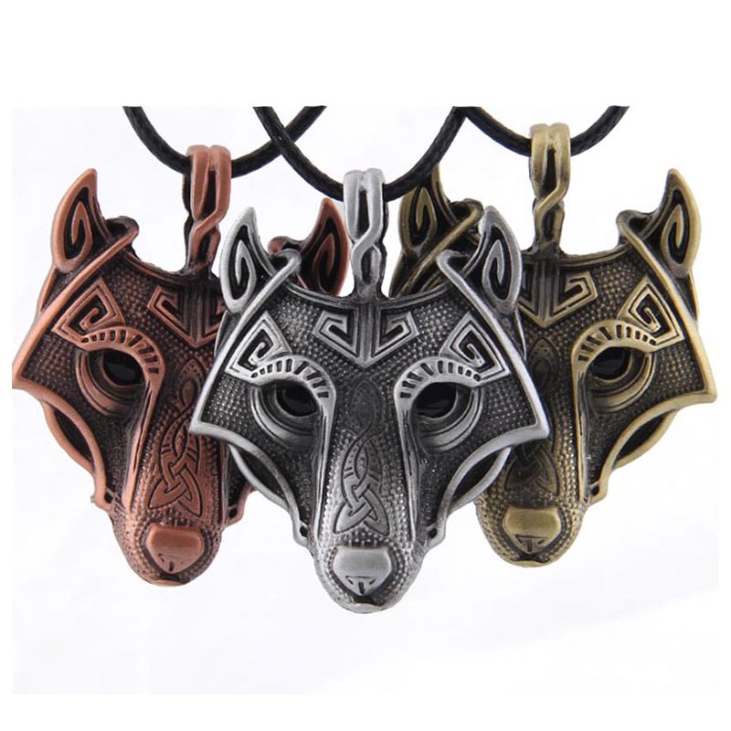 

Magic Jewelry Norse Vikings Pendant Necklace Norse Wolf Head Necklace Original Animal Wolf Head Hang Faux Leather Choker Trinket