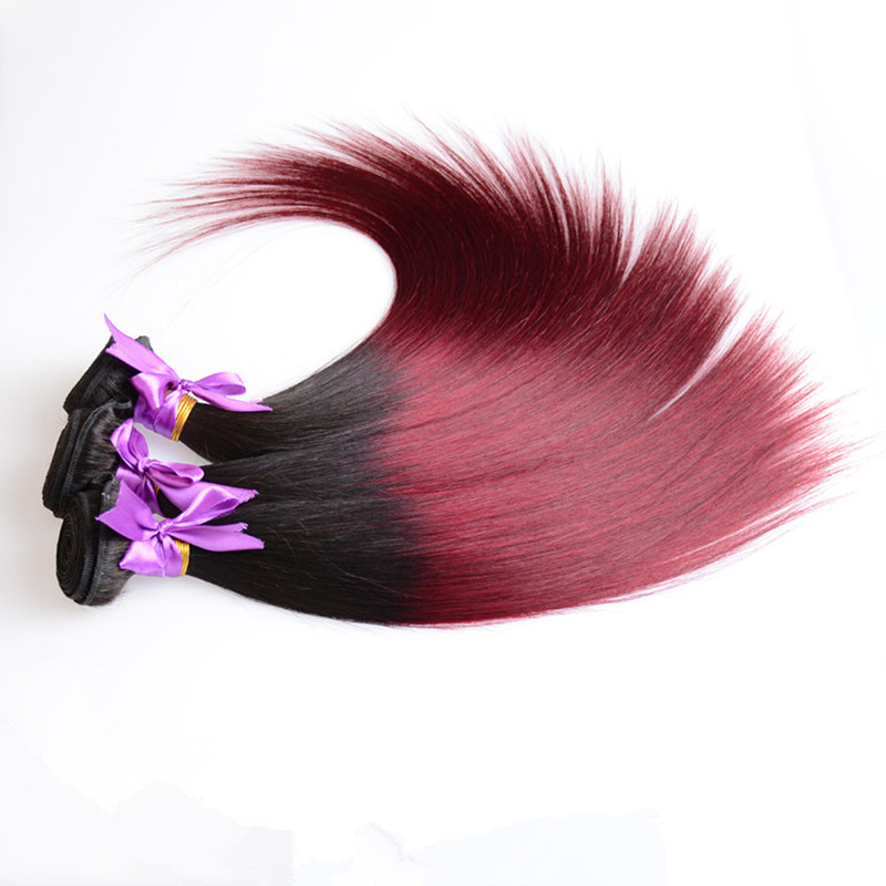 

Grade 5A--3 Bundle 100% Peruvian hair 90g per piece Straight Wave human Hair Ombre color 1B/99J, DHL free shipping