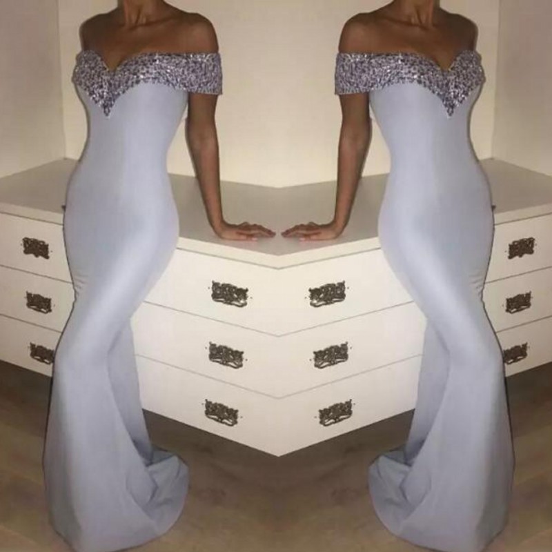 

Elegant White Mermaid Evening Gowns Crystals Beaded Off Shoulder Prom Dresses Floor Length Cocktail Formal Party Dress For Women, Light purple