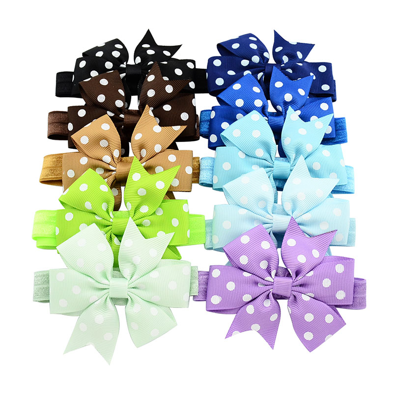 

20 Colors Baby Girls Bow Headbands 8*8cm Ribbon Bowknot Polka Dot Headband Children Hair Accessories Kids Elastic Hairband Headwear KHA211