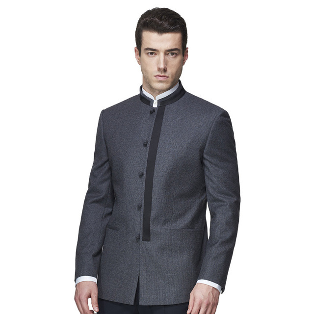 

Men Suits Tailor Made Mandarin Collar Casual Tops Blazer Fashion High Quality Handmade Custom Made Wool Suits, Gray