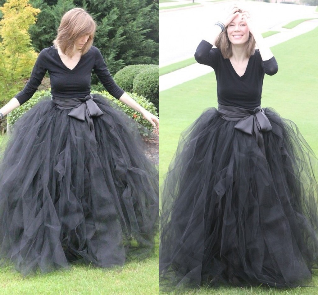 

Cheap Gray Black Ball Gown Tulle Skirts For Women Floor Length Ruffles Long Maxi Skirt Tutu Formal Party Skirts